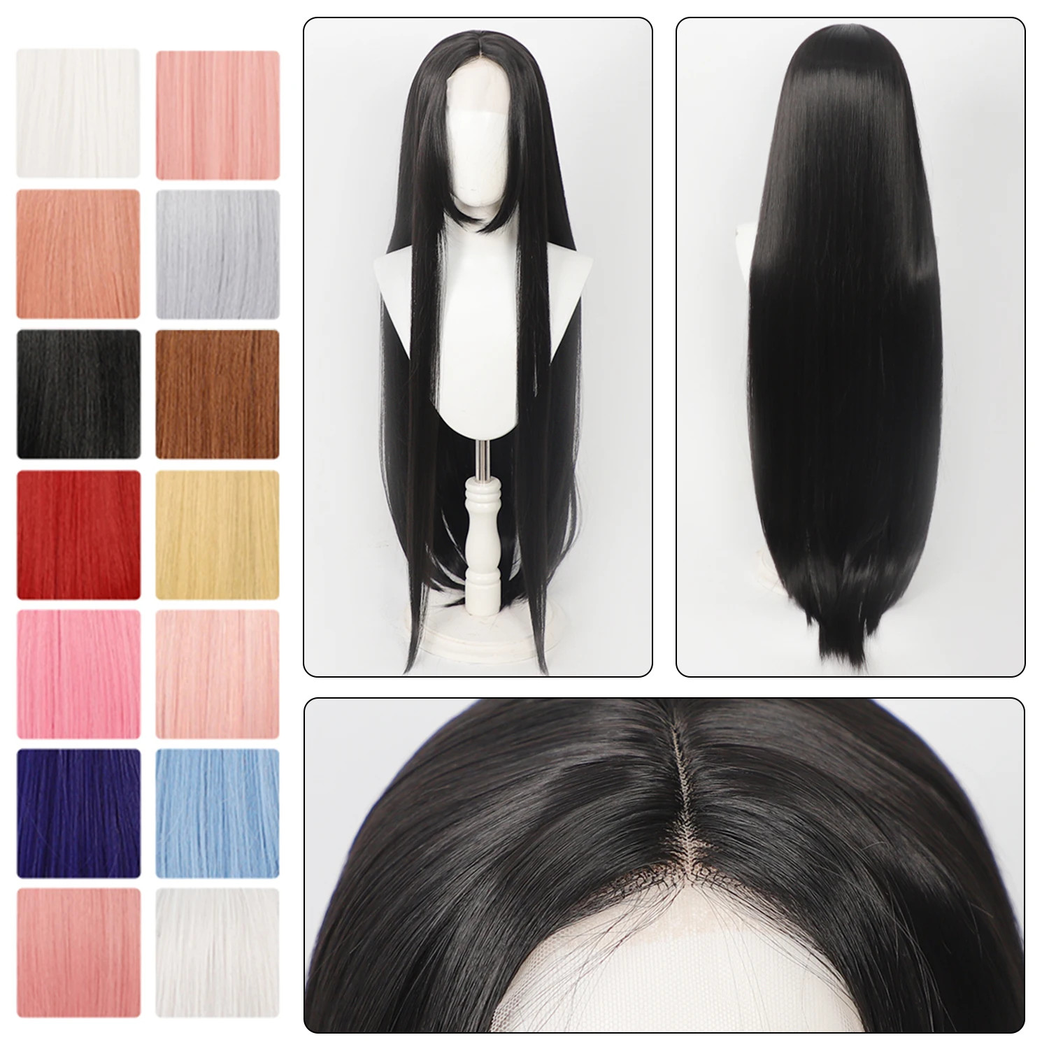 100Cm Long Straight Universal Hand Hooked Lace Front Wig Synthetic Hair Wig for