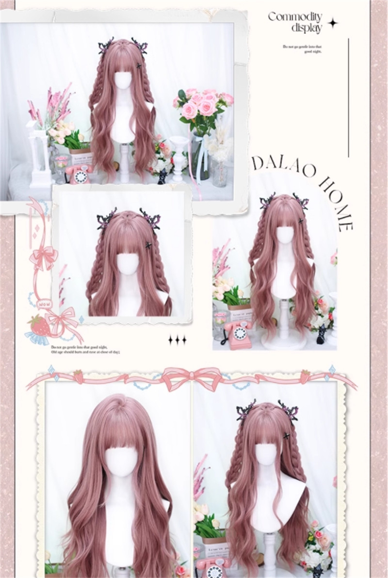 Japanese Style Long Curly Pink Hair Lolita Wigs Youyou No Hairpiece Accessories