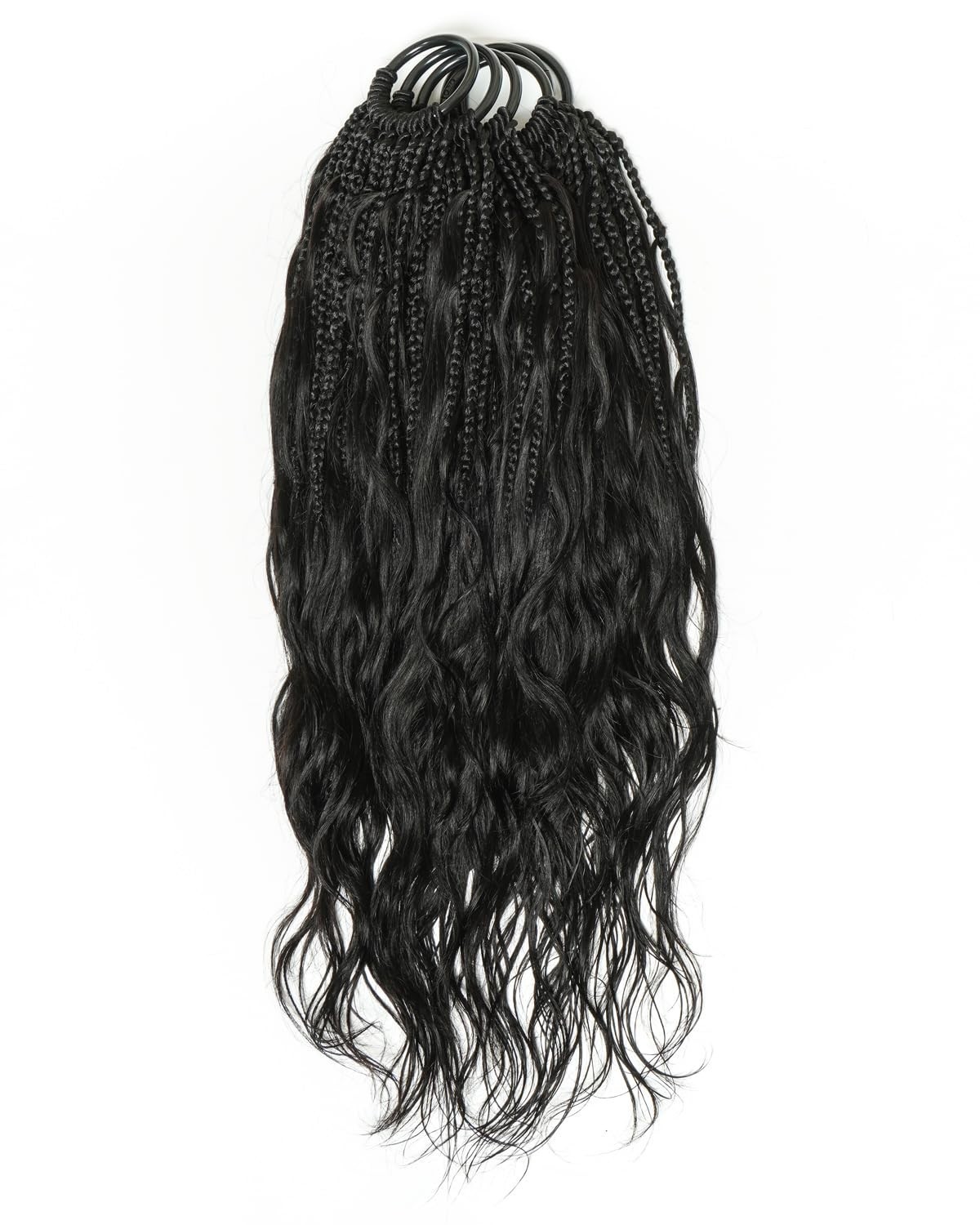 JALIZA 18″ Crochet Bora Box Braids with Human Hair Boho Curls, 120 Strands Black