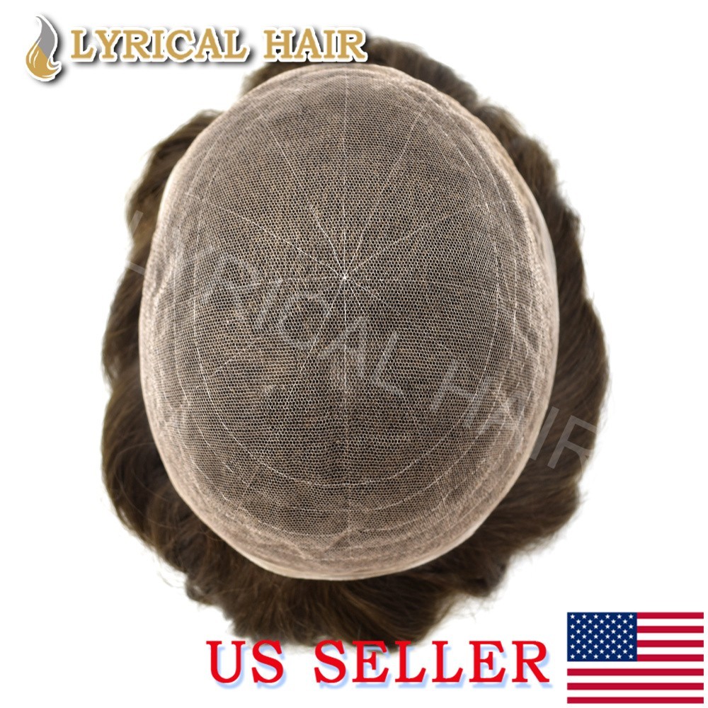 Full French Lace Mens Toupee Bleached Knots Gray Natural Human Hairpiece System