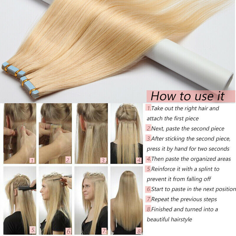 Tape in Human Hair Extensions Invisible Skin Wefts 100%Russian Remy Hair Fashion