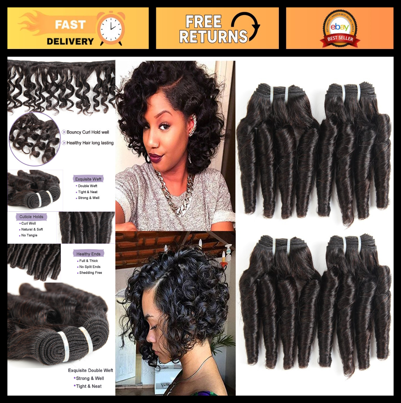 Loose Wave Brazilian Hair Extensions 4 Bundles 9A Unprocessed Curly Weave 50g/pc