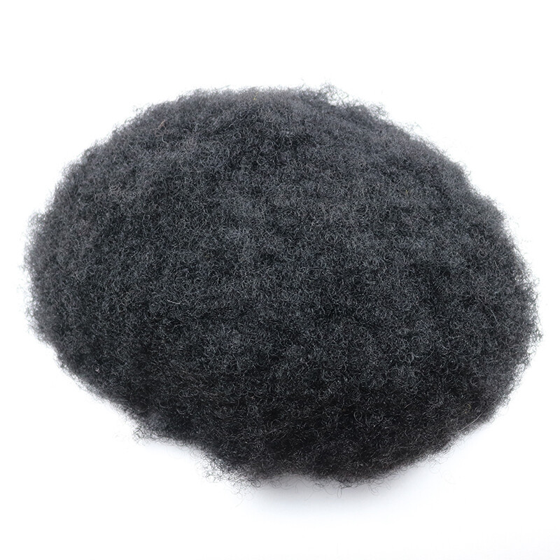 Afro Curl Mens Toupee Full Poly Skin Pu Black Man Wig Hair System Replacement