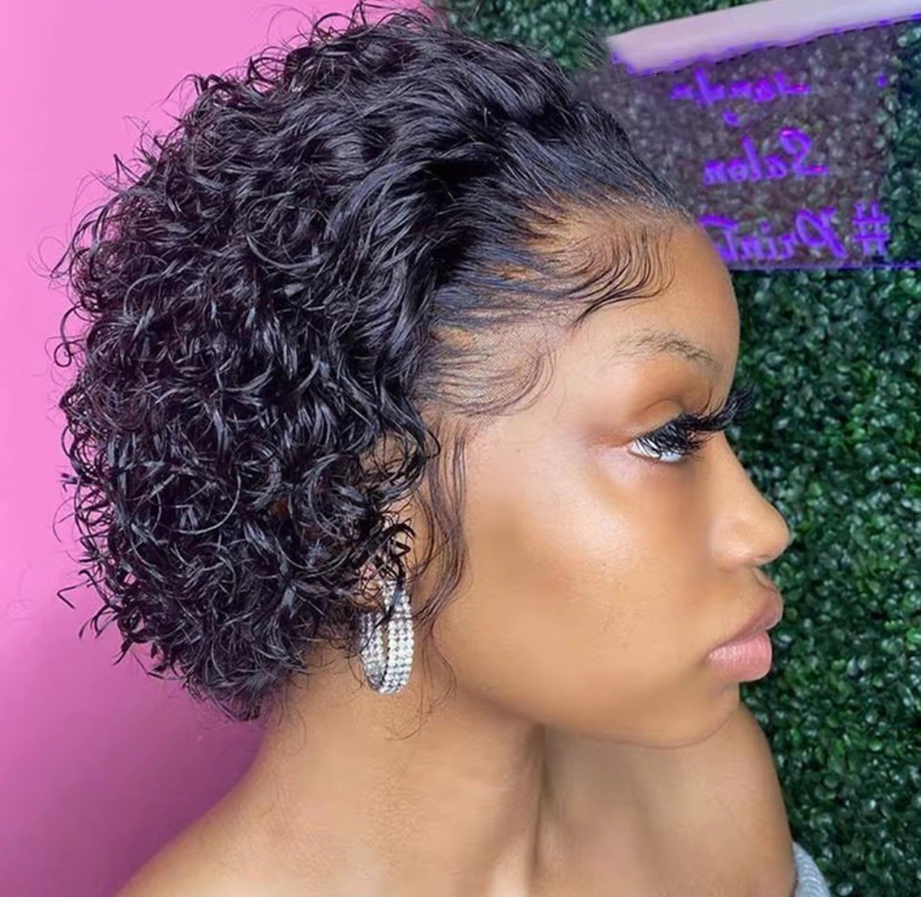 Short Curly Human Hair Wig Pixie Cut Lace Front Wigs 13×1 Pixie Wig Human Hair