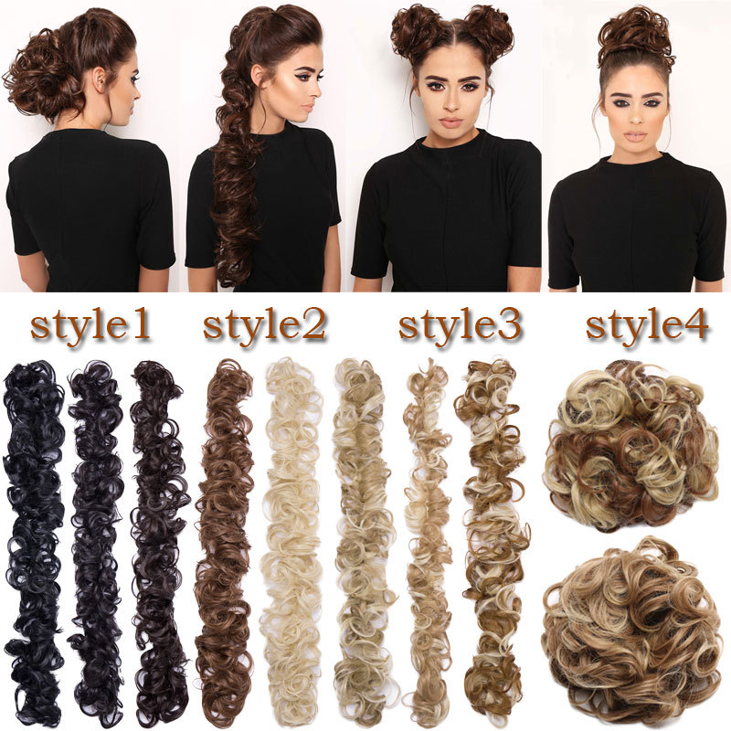 Long Messy Bun Scrunchie Hair Piece Updo False Cover Curly Hair Extensions Brown