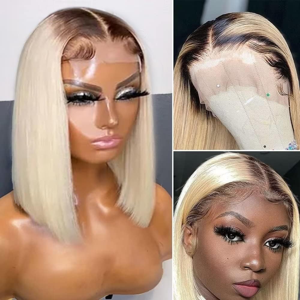 Smartinnov 12Inch 1B/613 Ombre Blonde Bob Wigs Human Hair Glueless 13X4 Hd