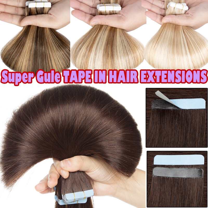 US STOCK 20pcs Thick Tape In Remy Human Hair Extensions Full Head Skin Wefts 50G