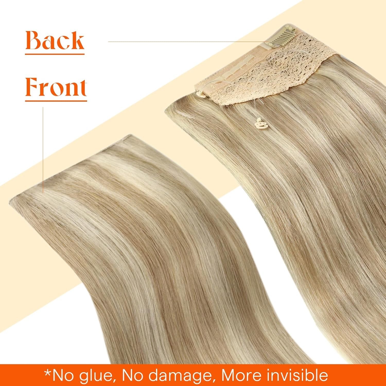 Reusable Halo Hair Extensions – 18 Inch Golden Blonde with Medium Highlights