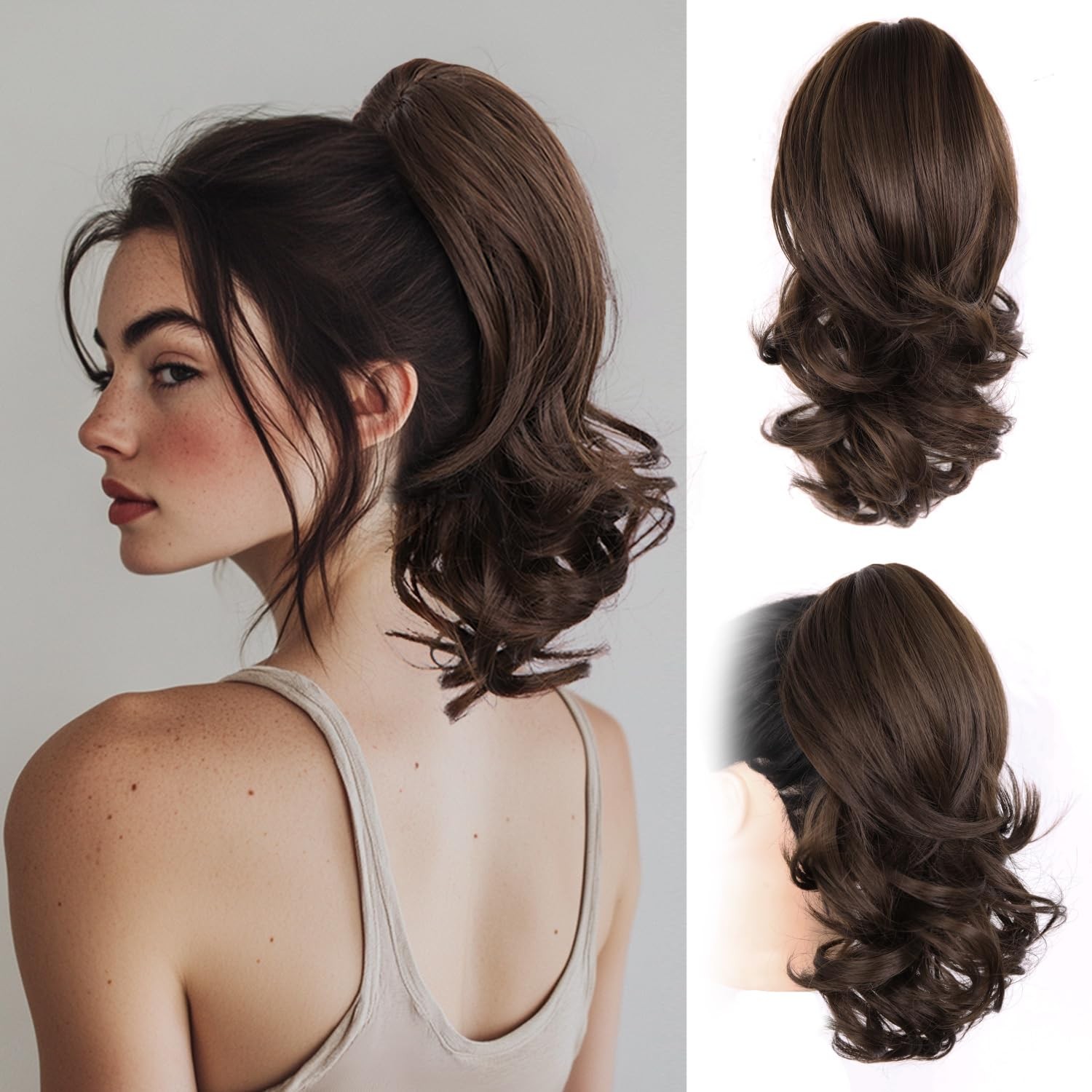ZQIAN BEAUTY 14 Inch Ponytail Extension – Clip in 14 Inch, Chocolate Brown