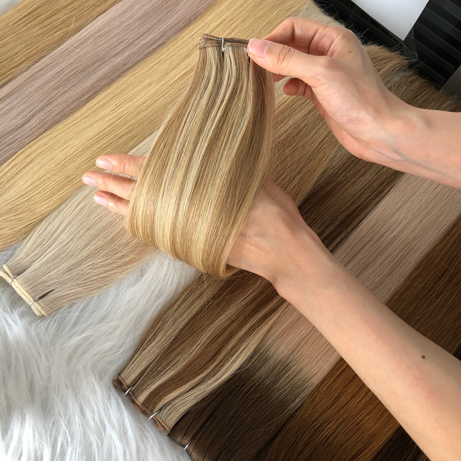 Thick Weft Hair Extensions Double Weft Sew In Weave Remy Human Hair Shine Color