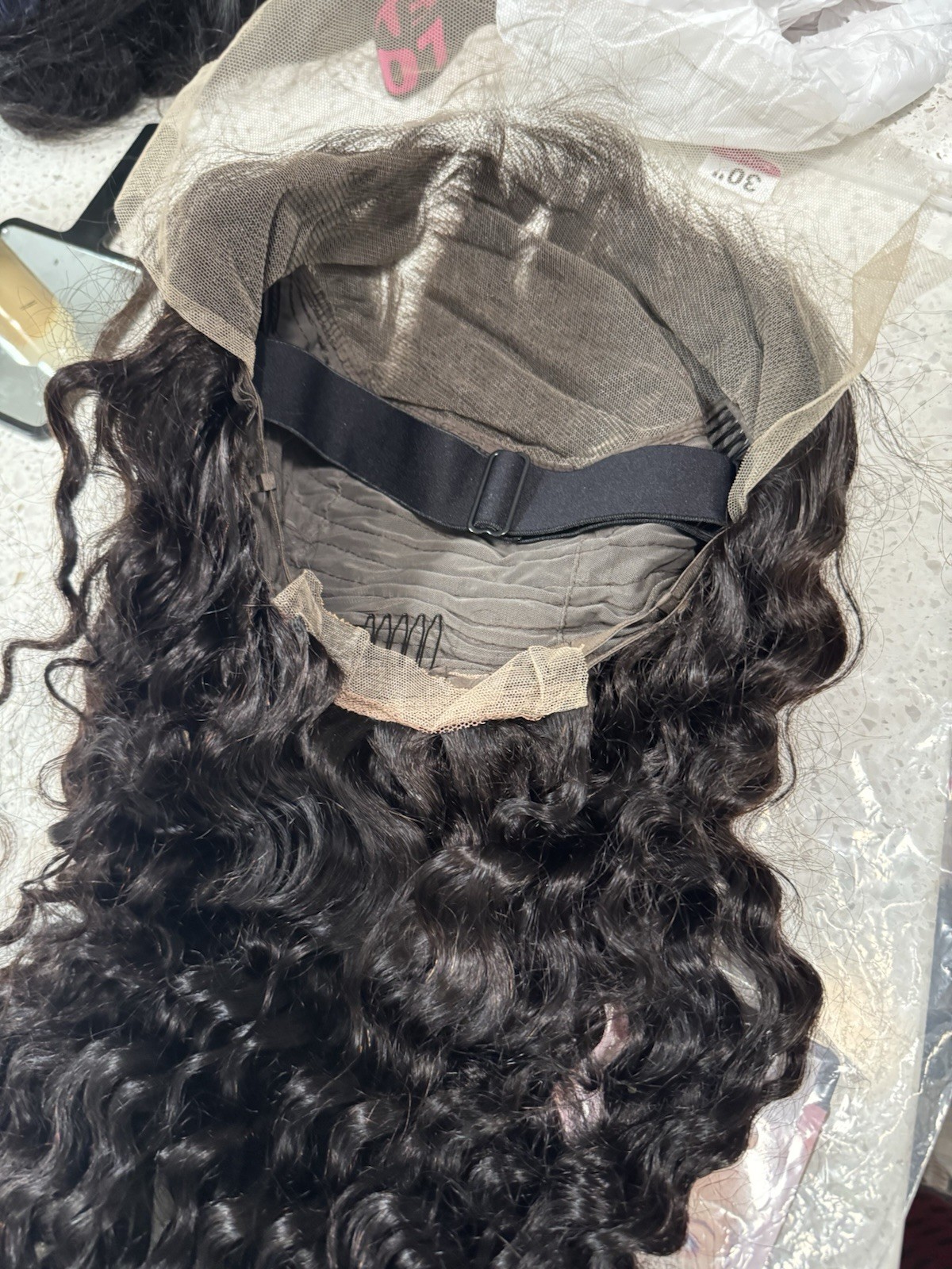 Curly Human Hair Lace Front Wig Black Free-Part Elastic Band 21-30in