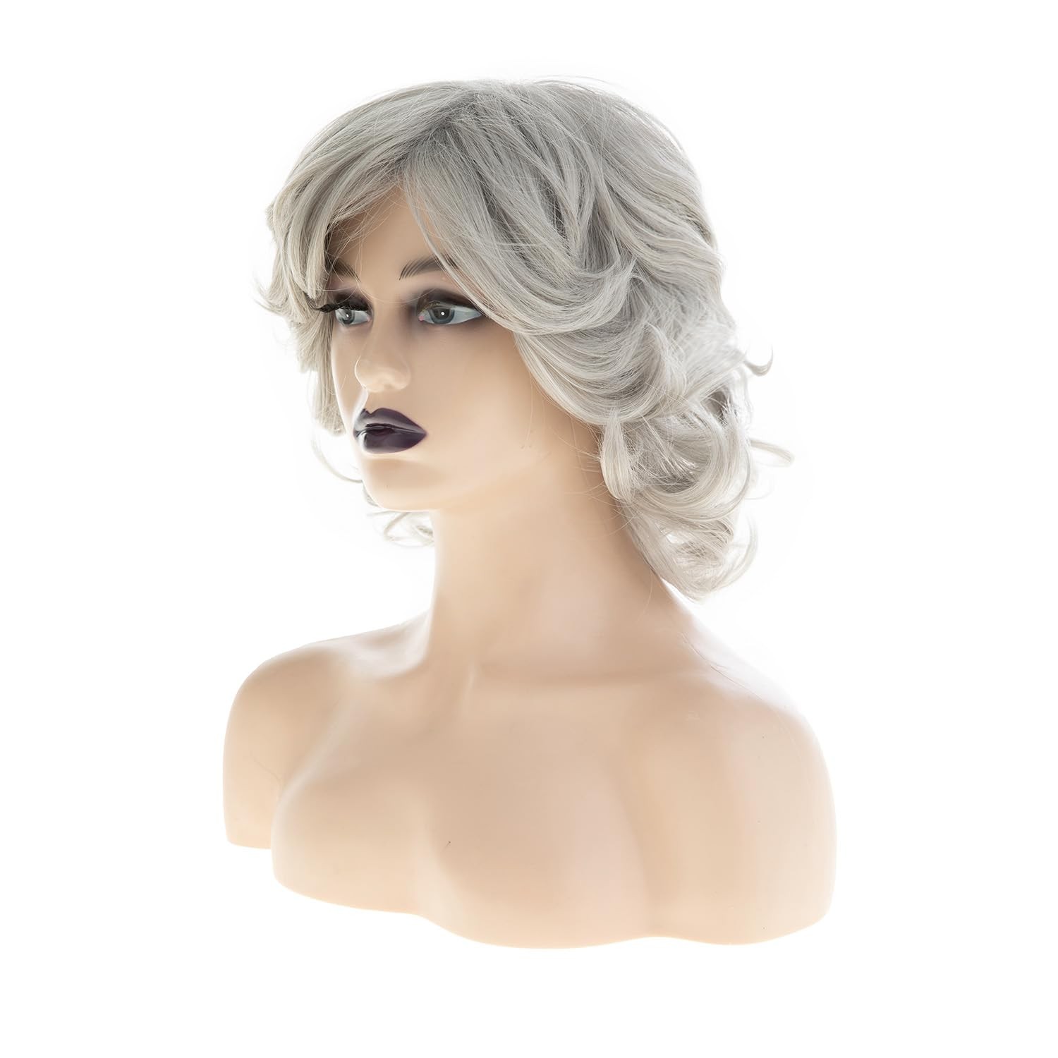 Short Grey Wig for White Women Mid length Grey Curly Layered Fluffy Wigs for …