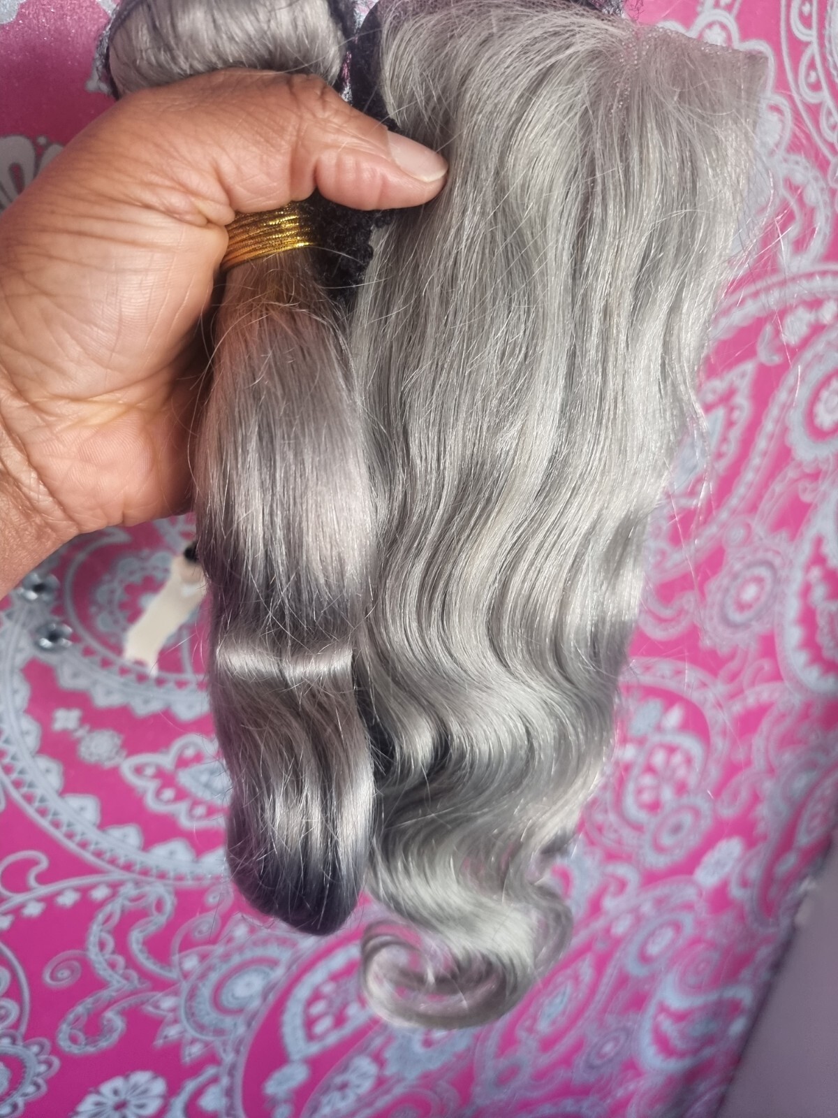 12A PURE SILVER GREY BRAZILIAN VIRGIN HAIR BODY WAVES 12+12&12INCH CLOSURE 250g