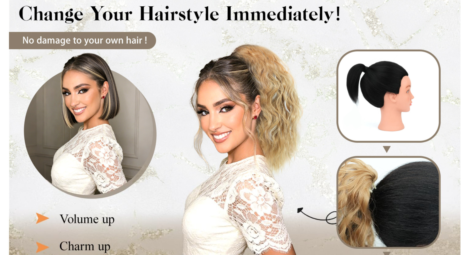 Claw Clip Ponytail Extension for Women Chocolate Brown with Blonde