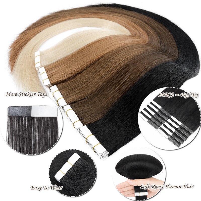 CLEARANCE 20/40/60PCS Thick Tape In Remy Human Hair Extensions Skin Weft Brown