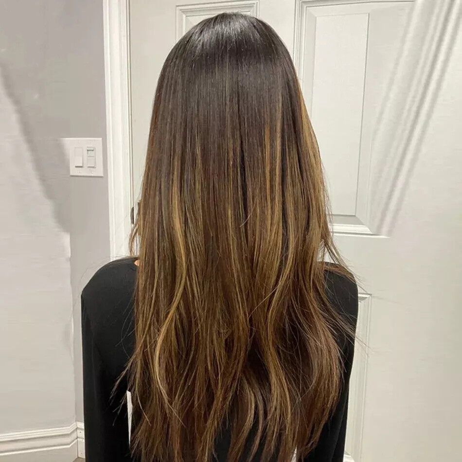Ombre Caramel Brown Highlights 13×4 Lace Front Remy Human Hair Wigs Balayage