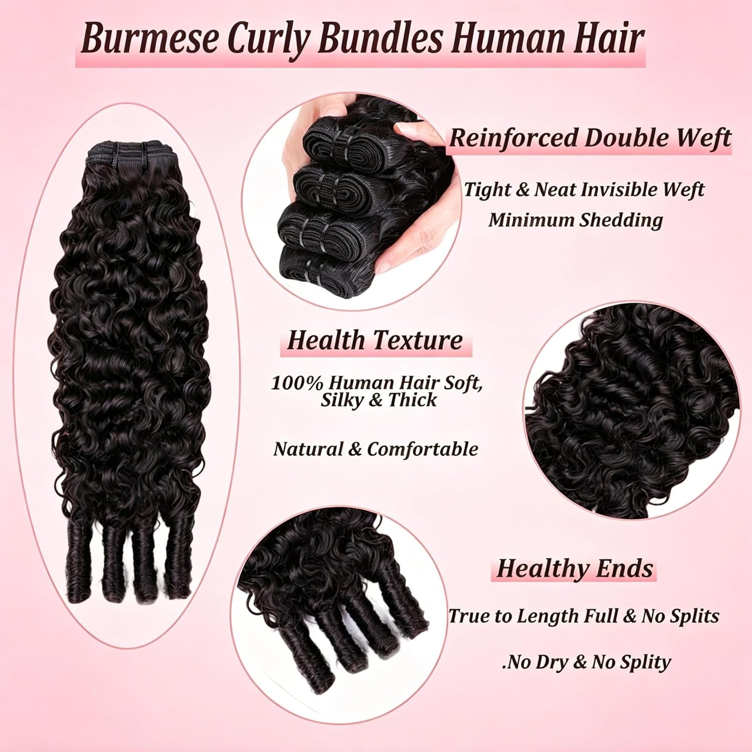 Burmese Curly Bundles Human Hair 100% Unprocessed Quick Weave Hair Water Wave 4A