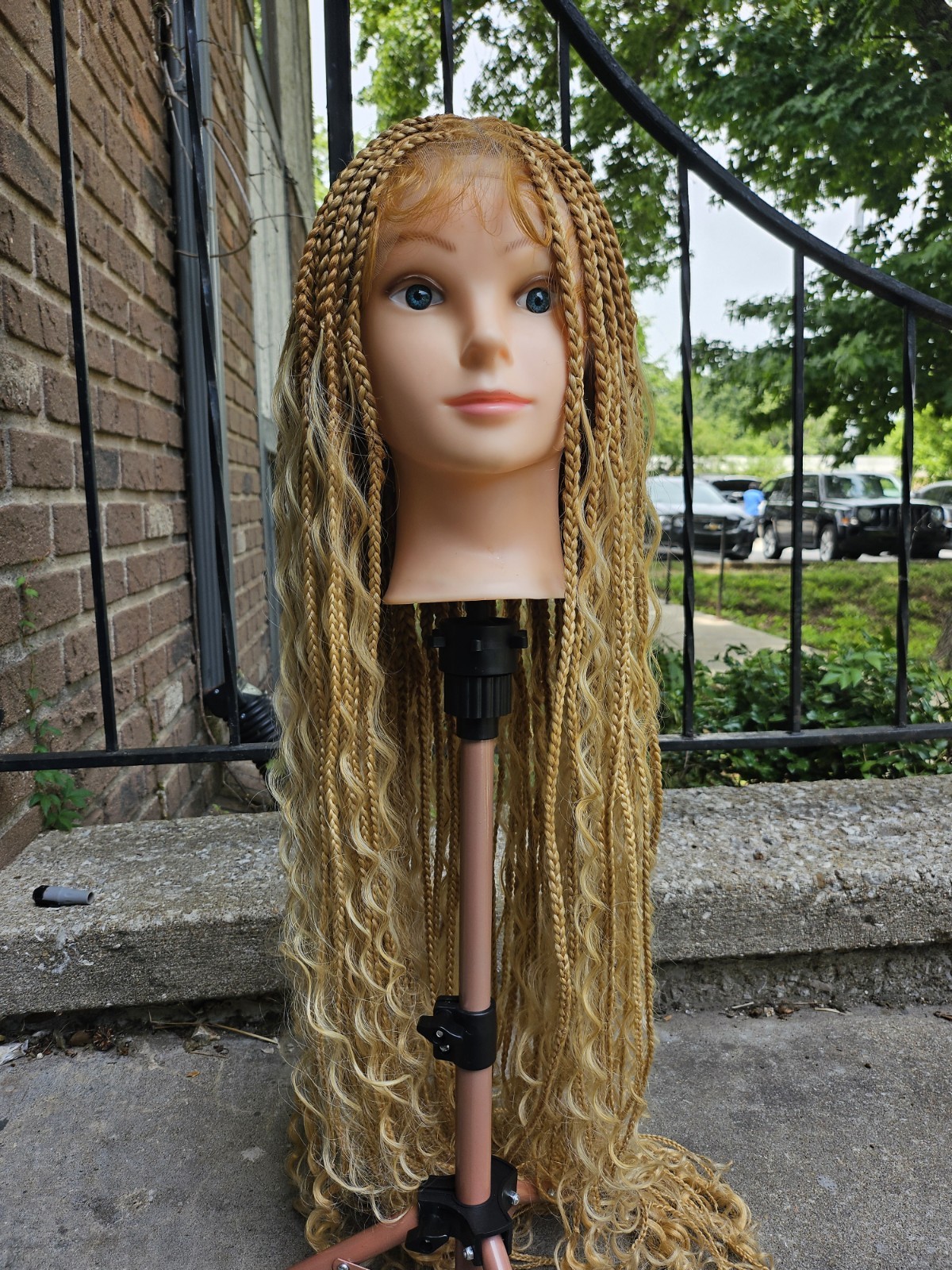 Lace Front Synthetic Wig Blonde Braided Long Wavy Free Part Adjustable Strap