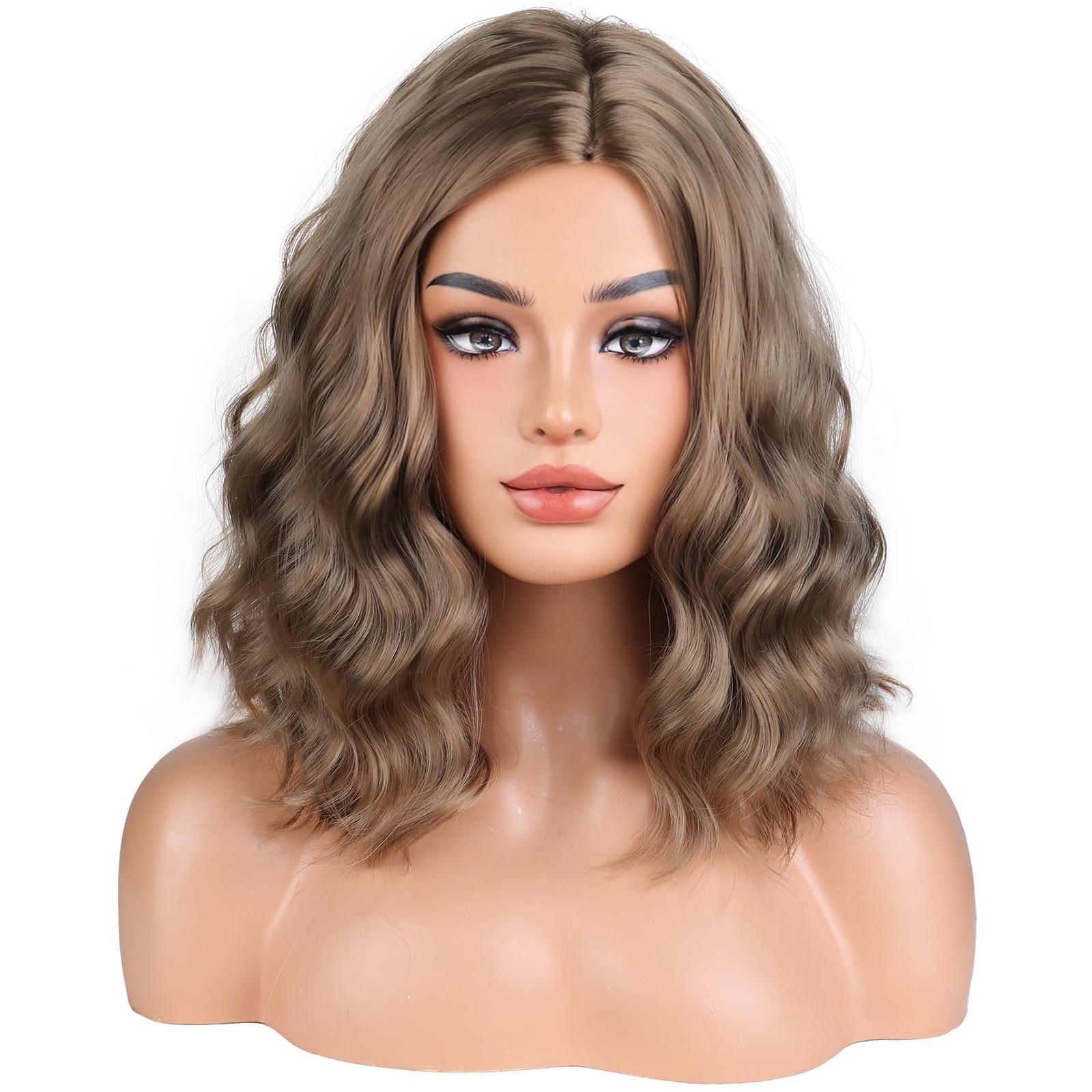 BERON Ash Blonde Short Curly Wavy Wig for Women Girls, Side Part, Heat Resistant
