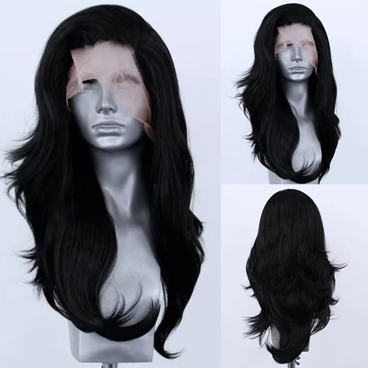 Lace Wig Heat Resistant Synthetic Lace Front Wig Long Natural Wave Mix Blonde