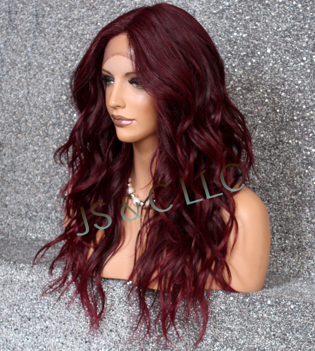 Human Hair Blend Full Lace Front wig Beach Wavy Burgundy Heat OK ORM T1B-425