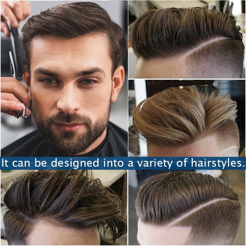 Mens Toupee Receding hairline Patch Thin Skin PU Bald Human Hair Piece System US