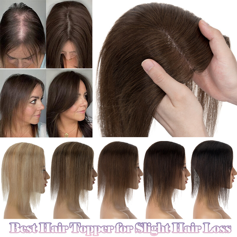 Clip in 100% Remy Human Hair Hand-Tied Top Lace Base Topper Hairpiece 8cm*10cm