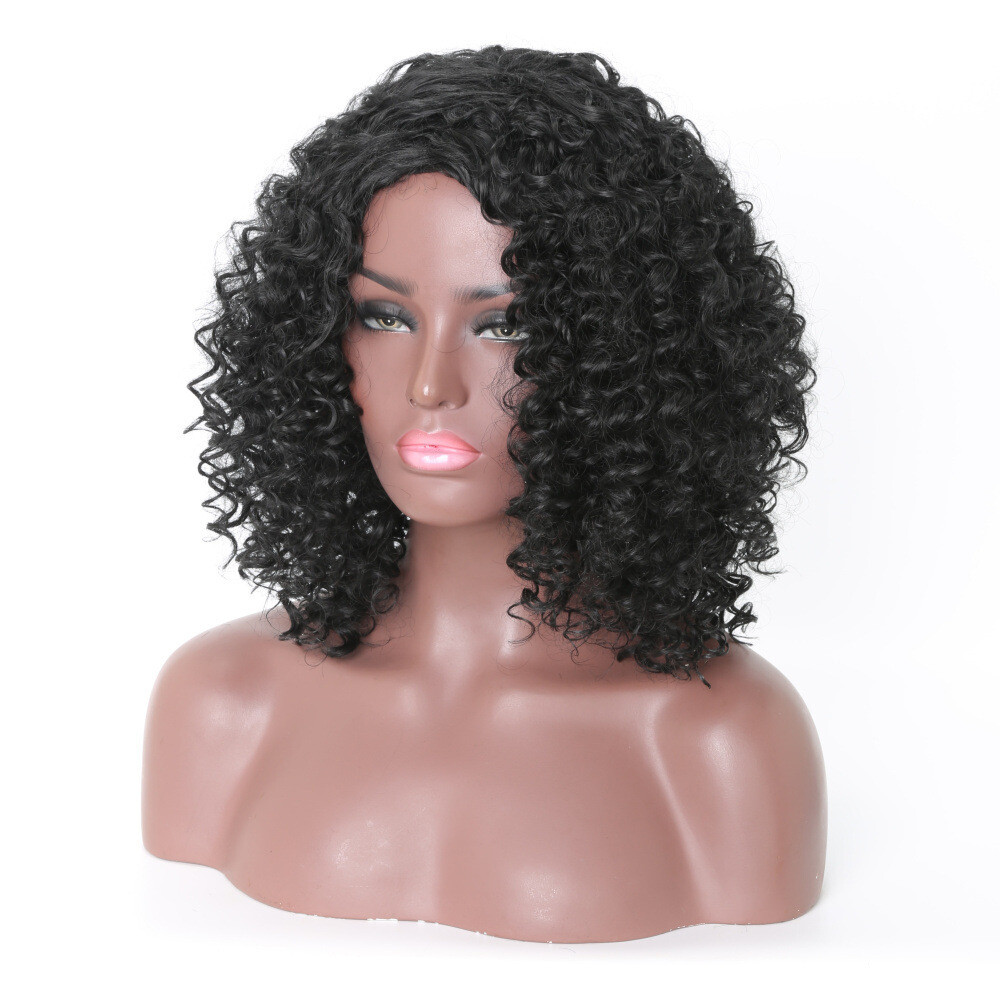Women’s Curly Wavy Short Wigs Dark Black Ladies Costume Synthetic Hair US SHIP