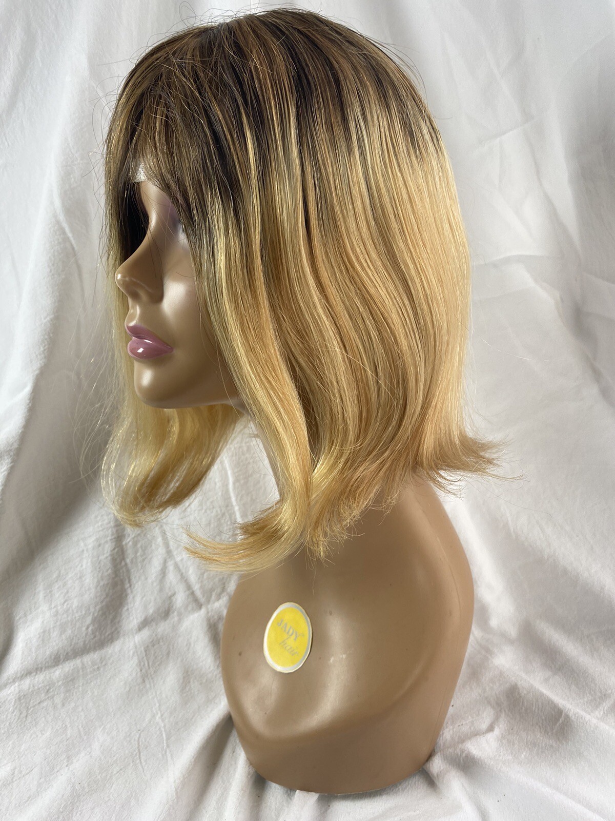 100% Human Hair Wig 12” BOB Hand Knotted Swiss lace Top And Front, Wefts Back