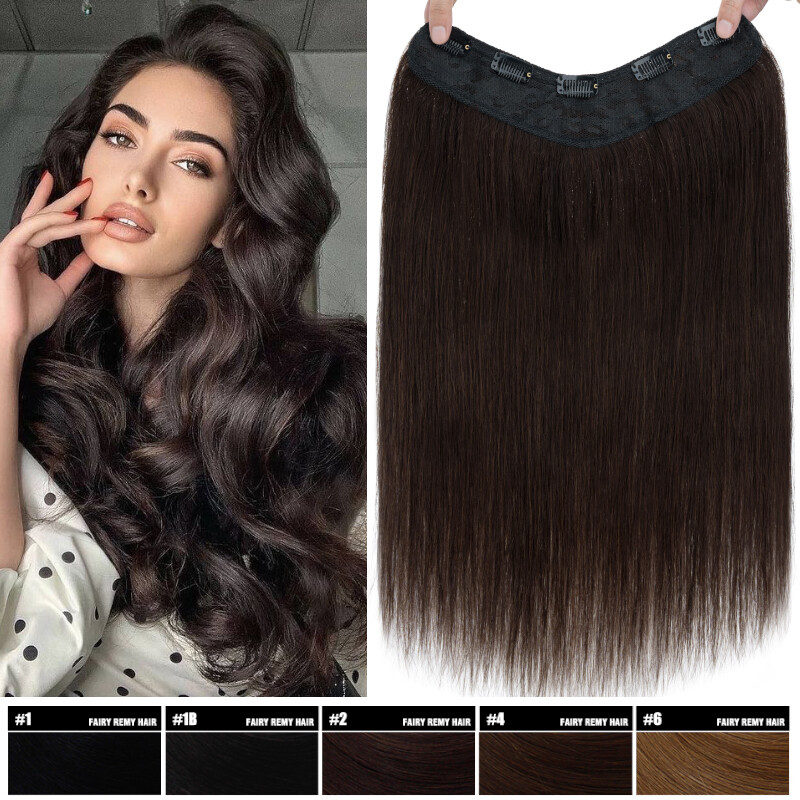 V Shape U Part One Piece Clip in Remy Real Human Hair Extensions 3/4 Full Head A