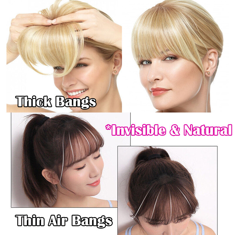 Clip in 100% Remy Human Hair Thin Air Neat Bangs Topper Piece Fringe Hairpiece U
