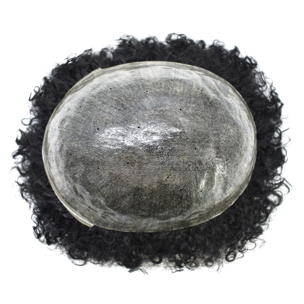 Afro Curl Mens Toupee Poly Skin Pu African American Hair System Breathable Holes