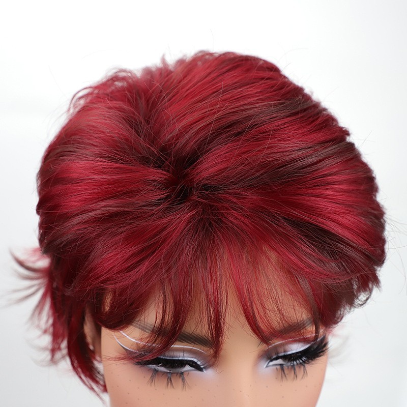 Wine Red Wig Short Layered Pixie Cut Hair Wigs For Women Synthetic Cosplay Wig