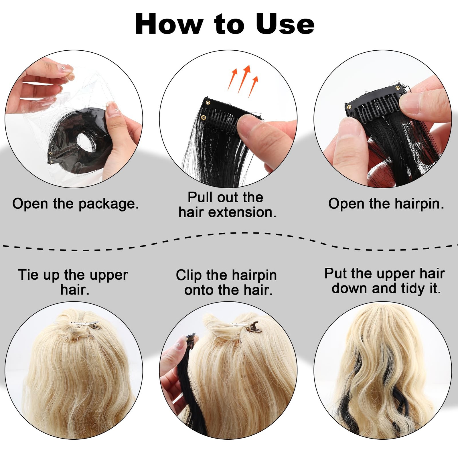 10 PCS Black Curly Wavy Clip-in Synthetic Hair Extensions, Rainbow Neon Party…