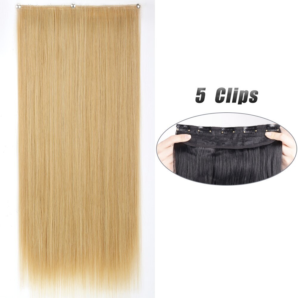 Synthetic 5 Clip In Hair Extension Long Straight Hairstyle Hairpiece Black Brown
