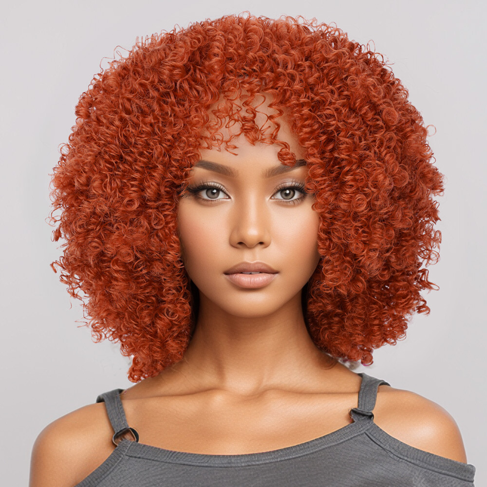 Short Curly Wigs for Women Soft Big Curly Wig with Bang Heat-Resistant Wavy Wig