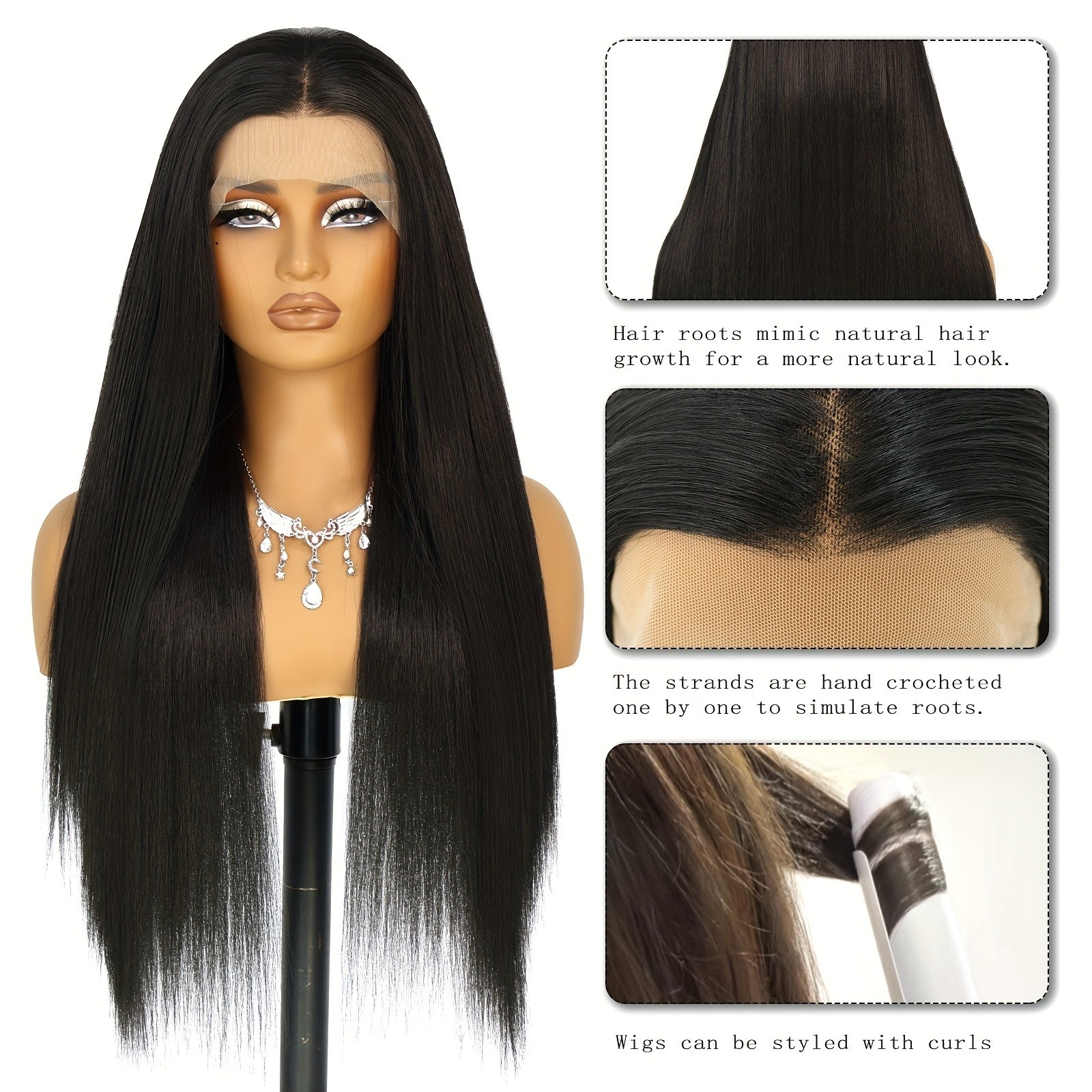 Lace Front Wigs Long Straight Natural Black Hair Pre Plucked Soft As Human Hair