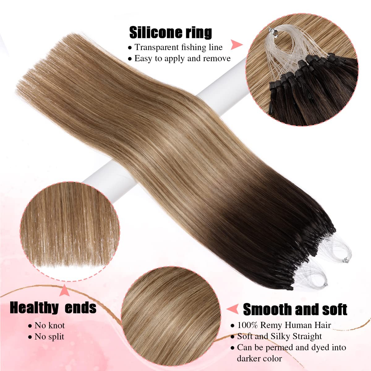 Senmy Microlink Hair Extensions Human Hair 16Inch 50G/Pack Micro Bead Hair