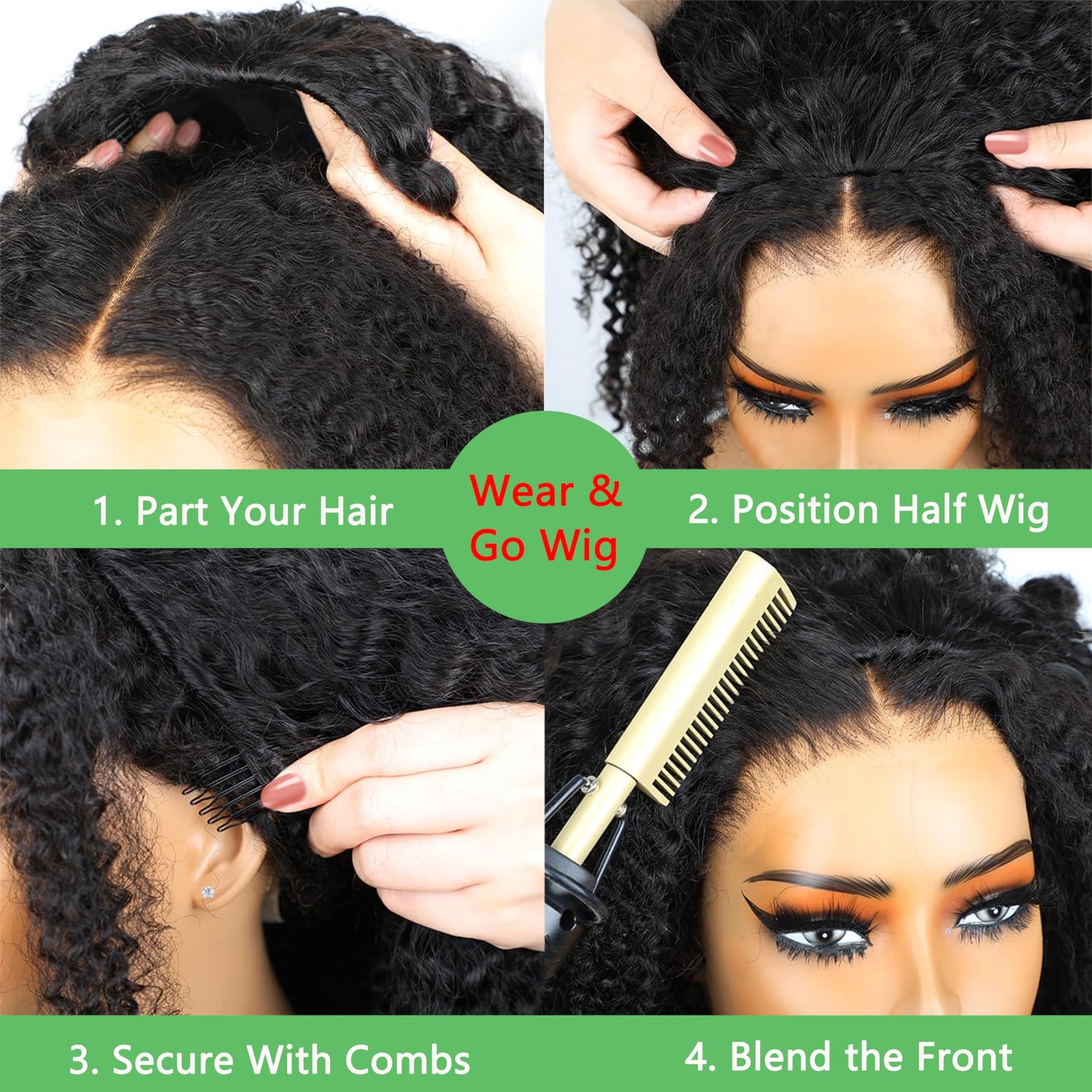 Ziyu Half Wig Human Hair – 200 Density 3 In 1 Seamless Flip Over Curly Half Wig