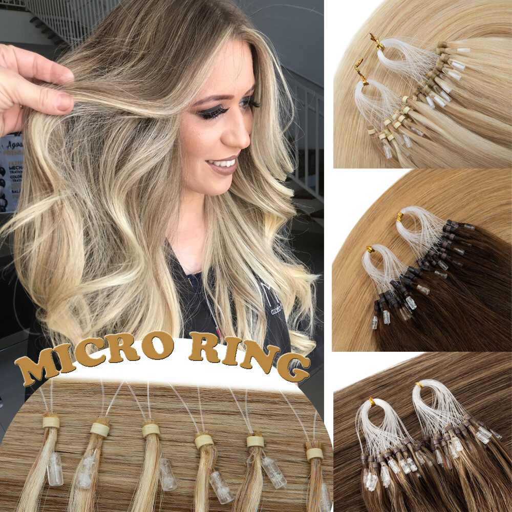 14”-24” Micro Beads Ring Loop Human Remy Hair Extensions 1g Ashy Blending 200S