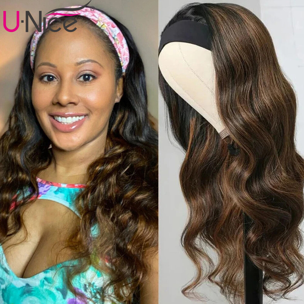UNice Cambodian Ombre Highlight Balayage Brown Body Wave Headband Human Hair Wig