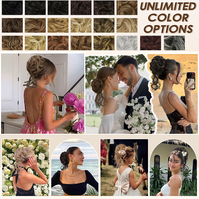 Natural Clip on in Messy Bun Hair Piece Extension Hair Claw Clip Wedding Updo US