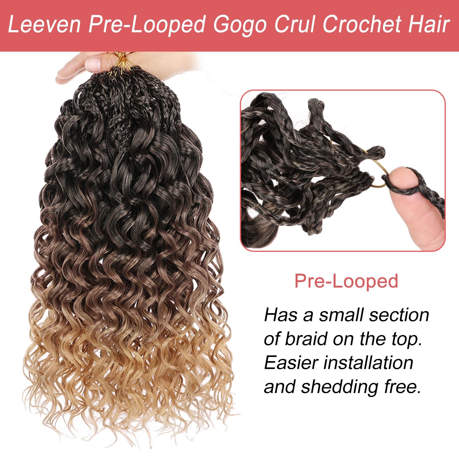 Gogo Curl Crochet Hair 14 Inch 8 Packs Ombre Brown to Honey Blonde Ocean Wave…