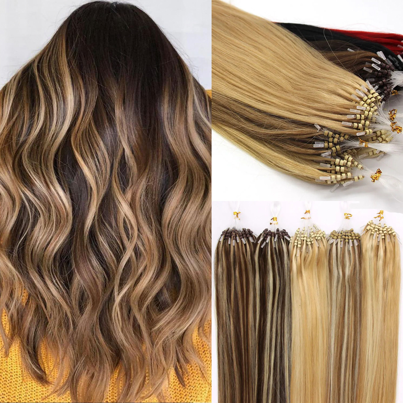 Micro Link Loop Tip Human Hair Extensions Micro Beads Double Drawn Thick 1g/s 9A