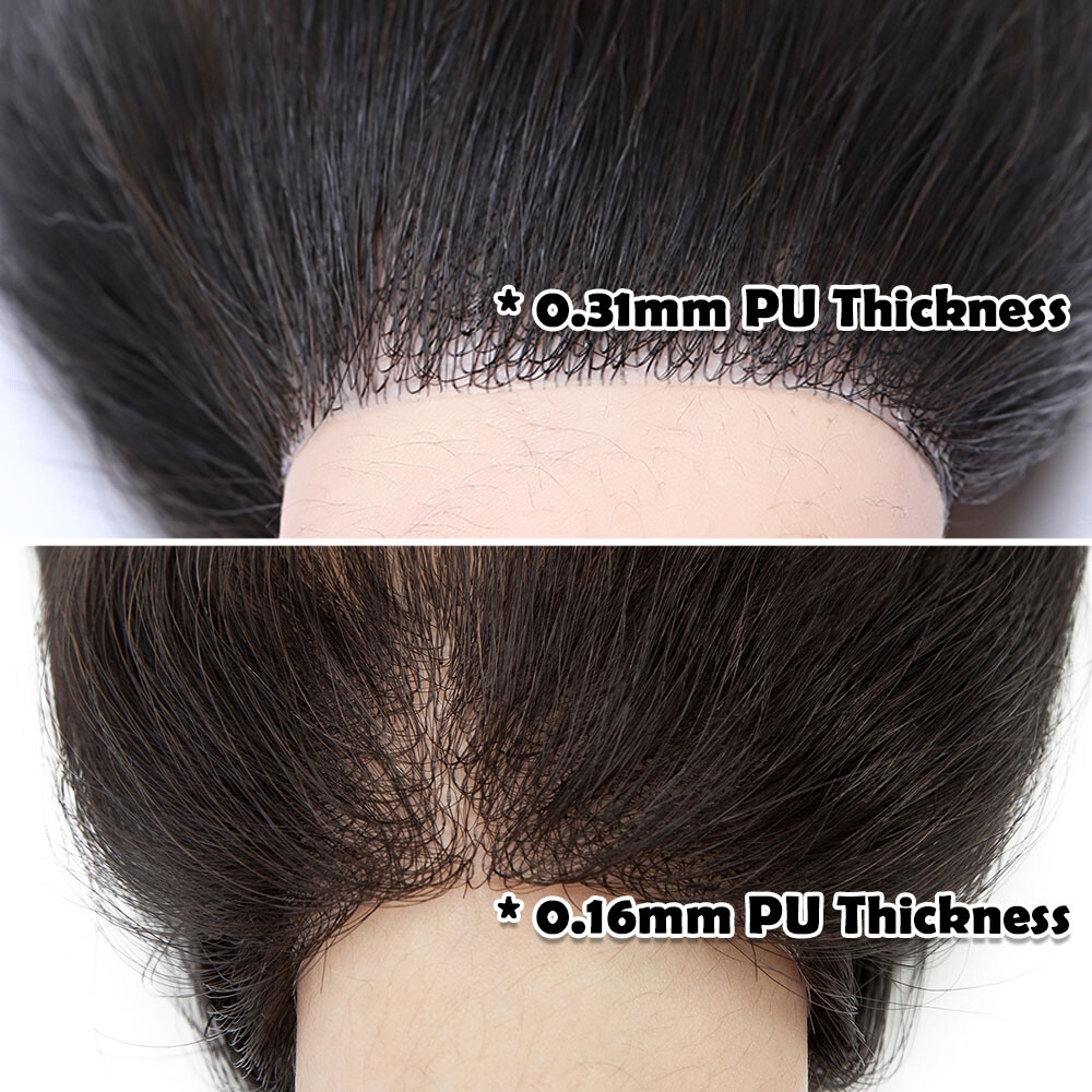 Hairline Men Toupee 100% Human Hair Thin PU Skin Hairpiece Replacement System US