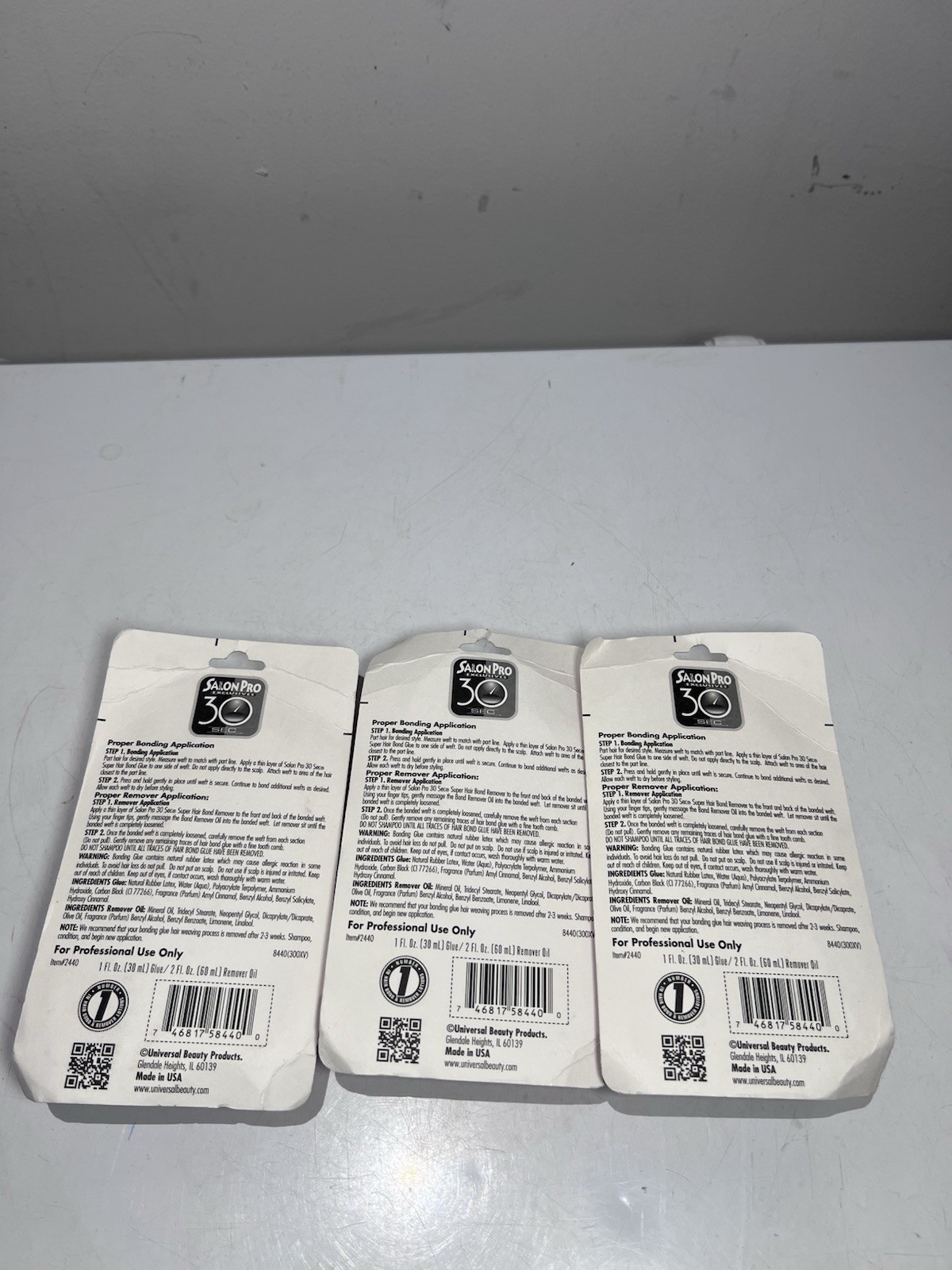 SalonPro Kit – 3 PACK – 30 SEC Super Hair Bond Glue 1 oz & Remover Oil 2 oz