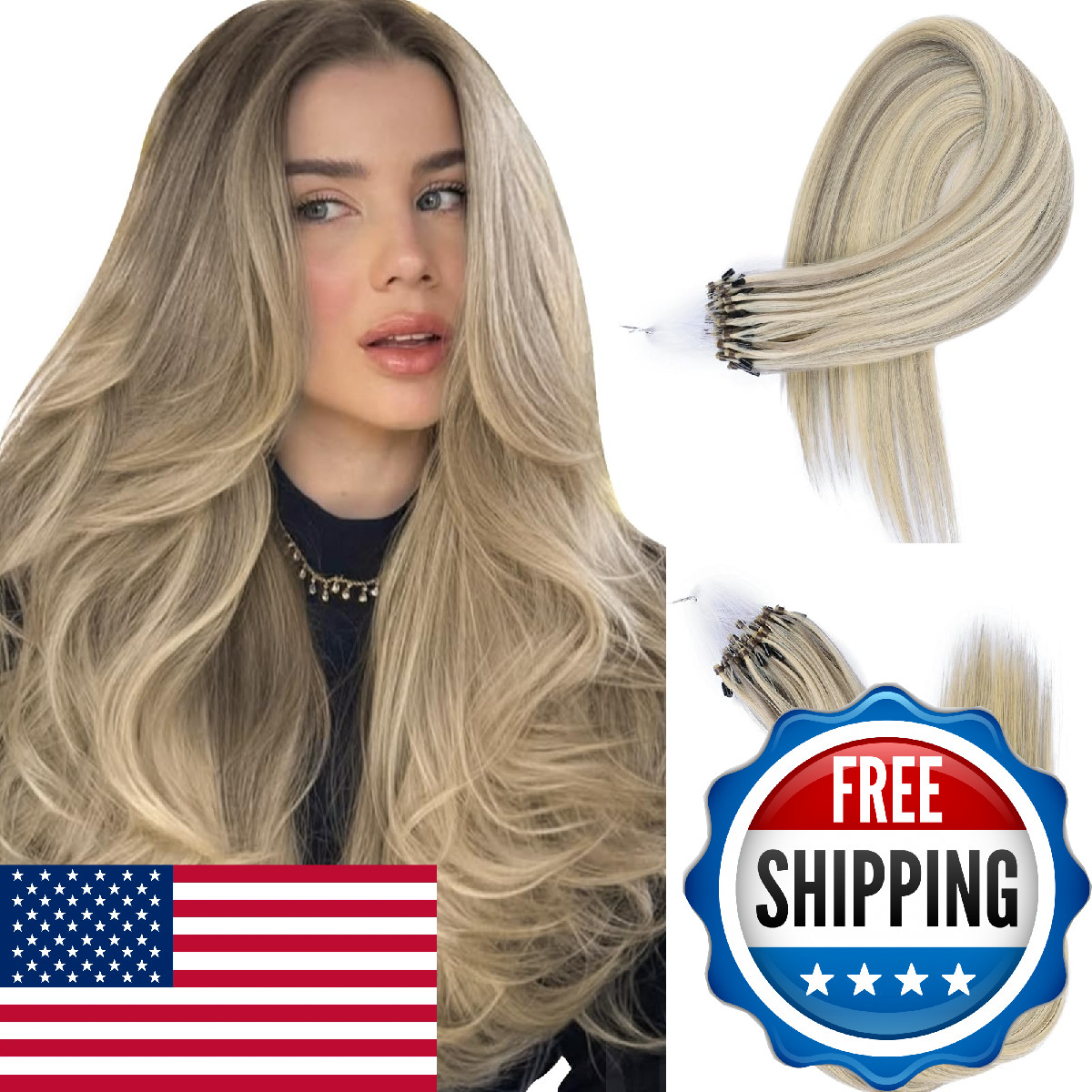 Eliysako Remy-Hair Microlink Hair Extensions Human Hair Micro Bead 18inch 40g/pa