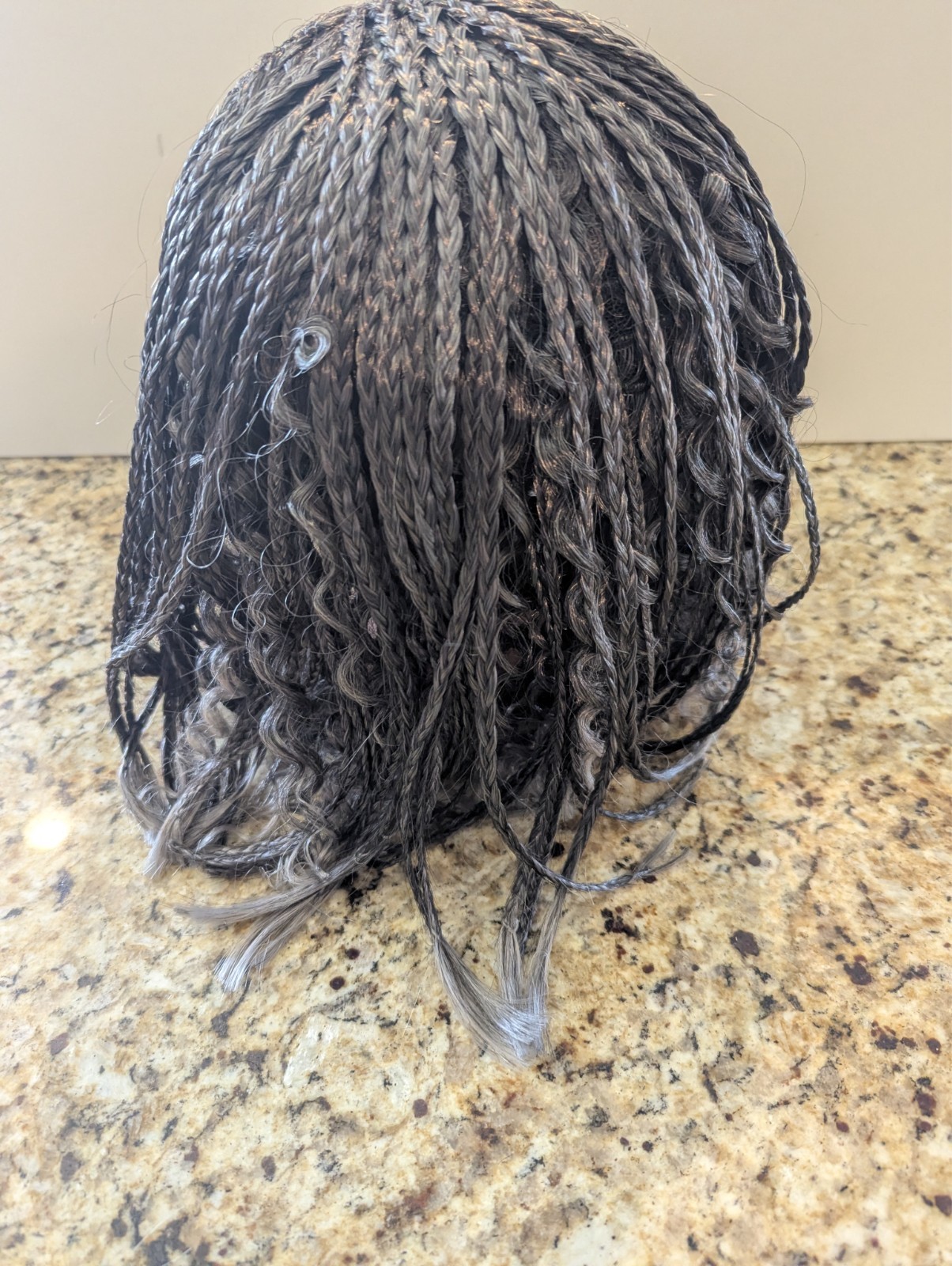 Women’s 12″ Boho Braided Hair Wig with Curls Ombre Black Grey