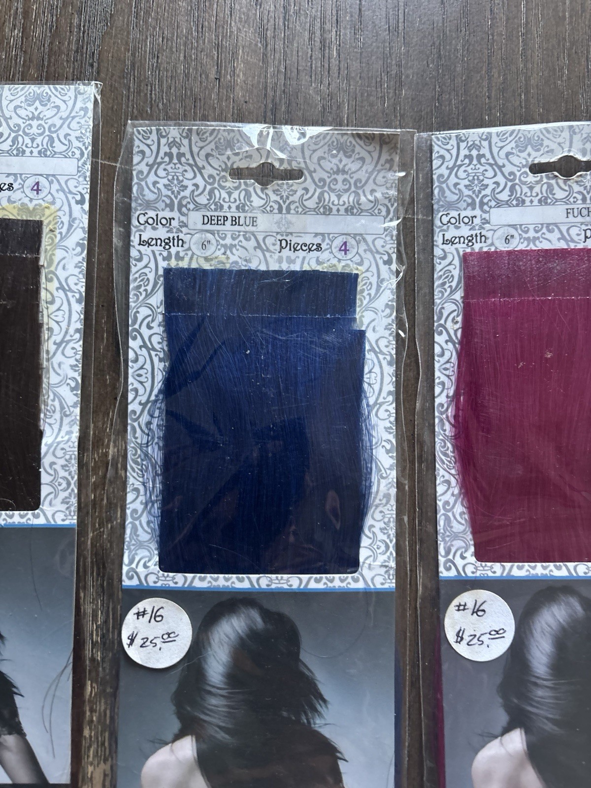 6 Packs of Real Human Hair Extensions (Black, Brown, Blue, Pink, Purple, Blonde)
