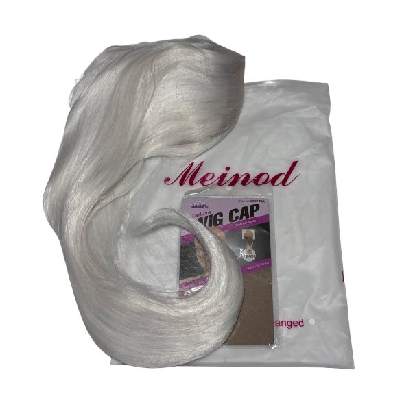 Meinod White Synthetic High Temperature Fiber Lace Front Wig With Cap & Dust Bag